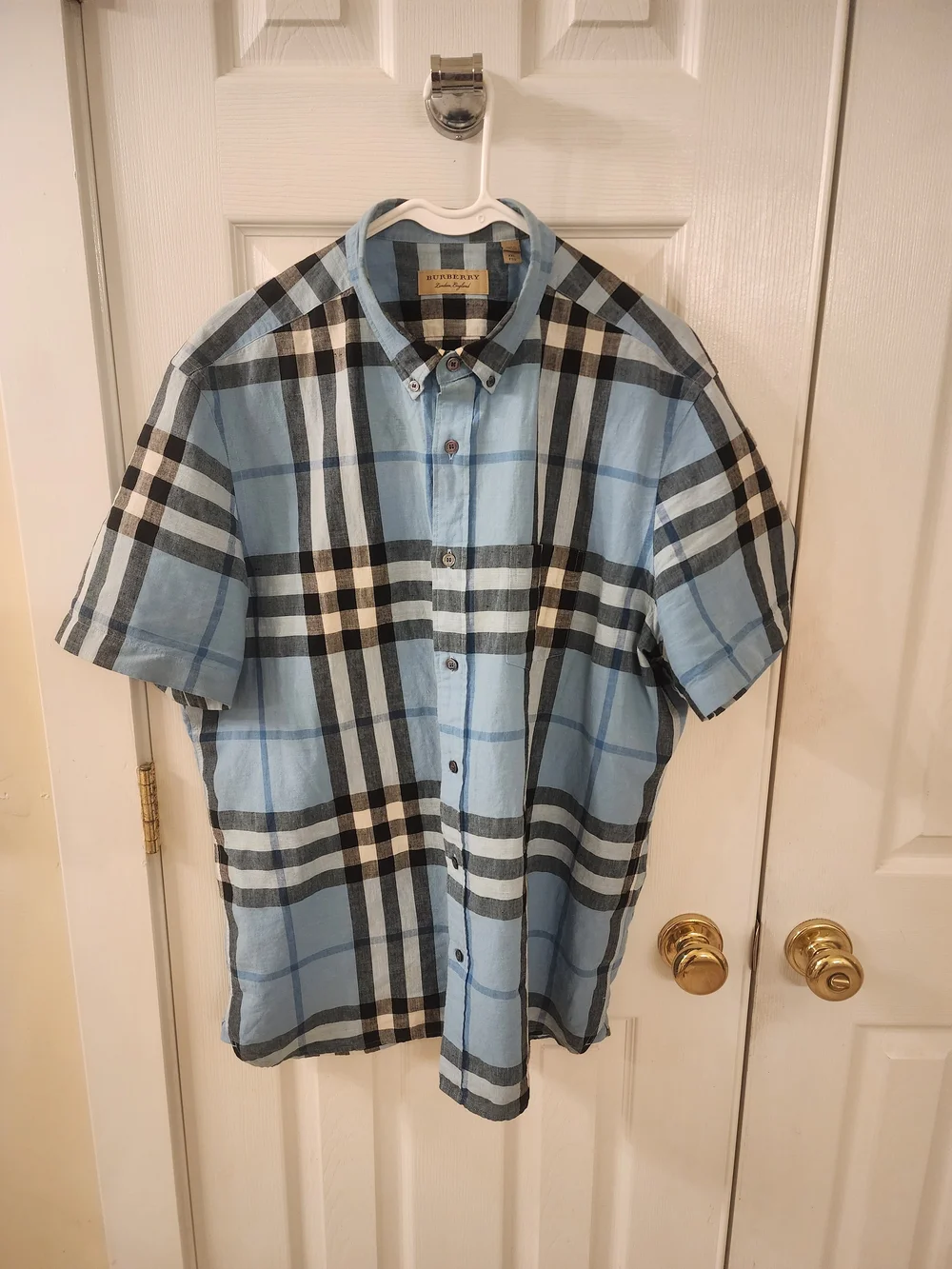 Burberry Light Blue Check Button Up Shirt